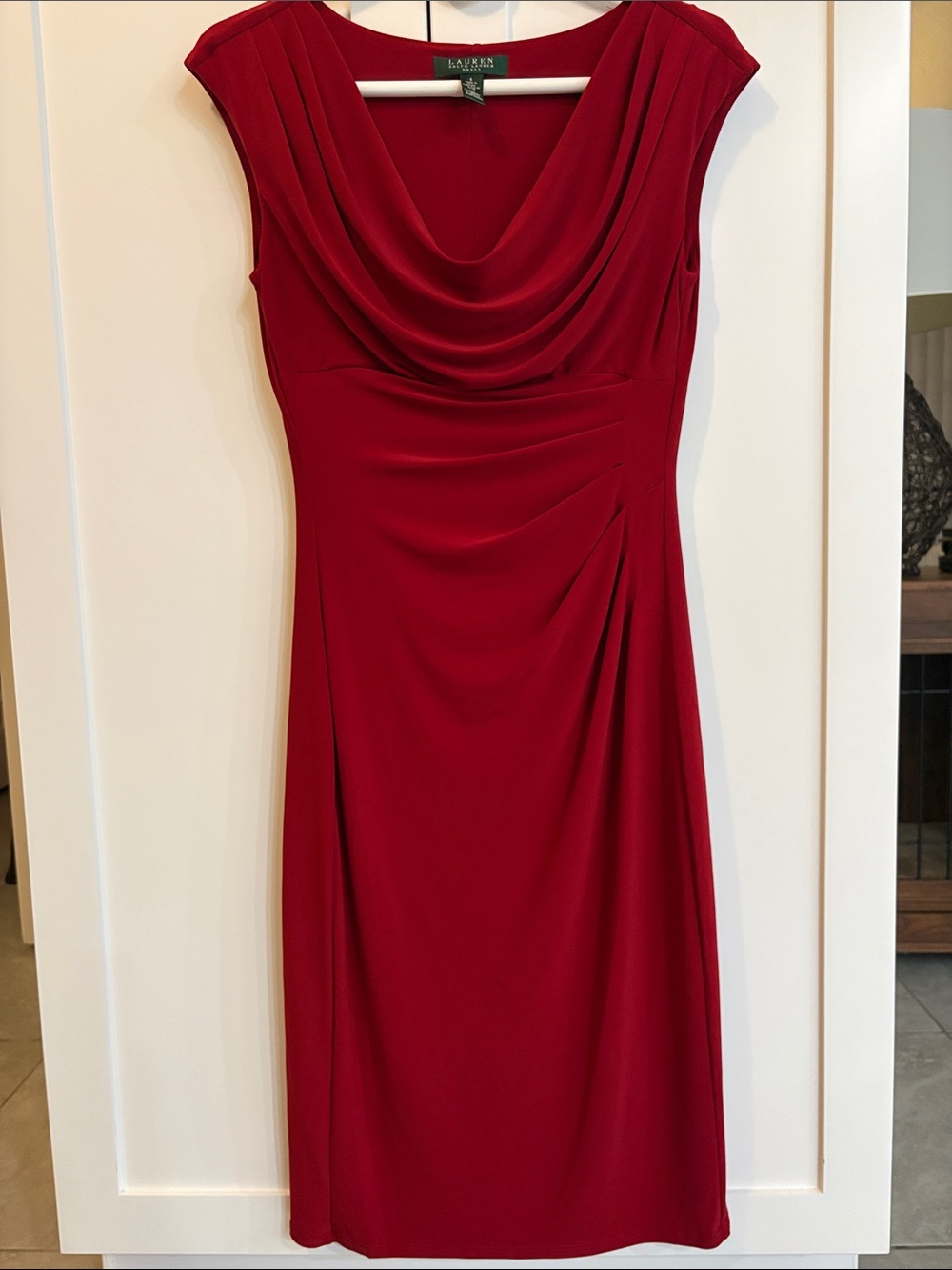Ralph Lauren Crimson Draped Midi Dress
